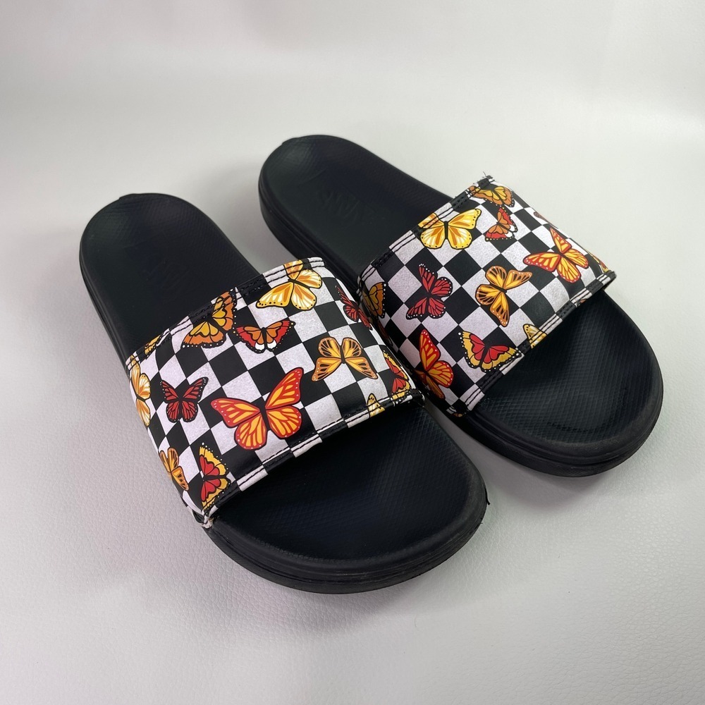 Vans Butterfly Checkerboard La Costa Slide On Sandals Women 9 Black White 721454